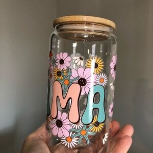 Floral Glass Jar with Bamboo Lid